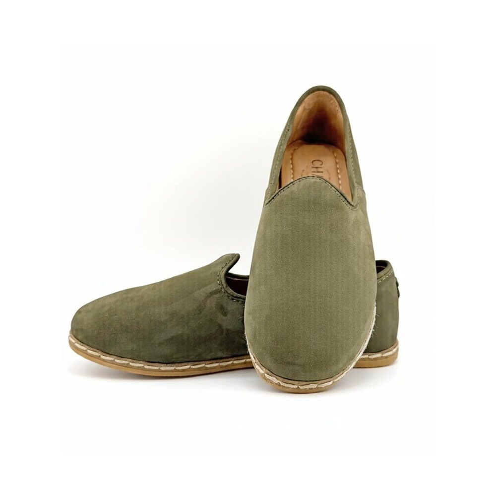 Charix Olive Green Nubuck Leather Slip-On Flats Loafers Women's Size 36 (US 6)